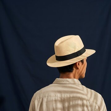A man wearing a straw fedora hat.