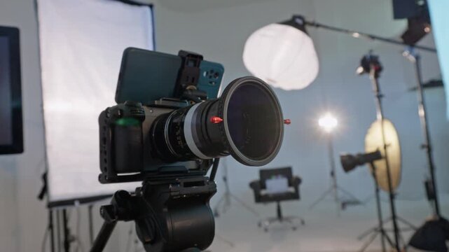 Professional cinema camera on set during filming