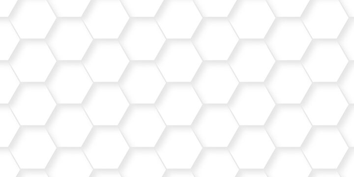 White wall decoration hexagon bee cube element grid tiles. emboss seamless pattern white paper texture futuristic business. vector honeycomb web banner background.