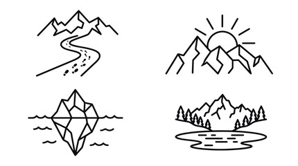 Fototapeta premium Nature and outdoor landscape line icons.