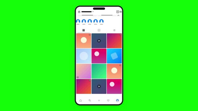 Multiple mobile phones with photo gallery app on chroma key green