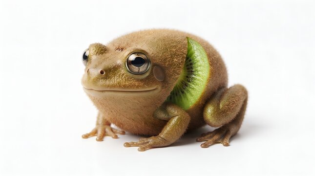 Surreal Kiwi Fruit Frog Hybrid Isolated on White Background