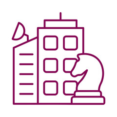 Corporate business building with a chess knight piece outline icon illustration transparent background © PNG 