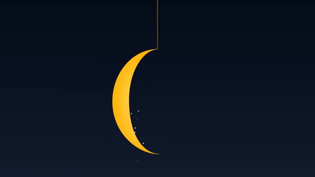 A crescent moon lantern gently swings while releasing tiny glowing stars in an elegant magical seamless animation.