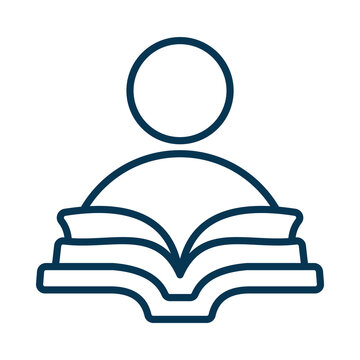Minimalist outline icon of a person reading an open book isolated on white transparent background