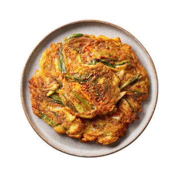 Top View of Kimchi Pancake on Ceramic Plate