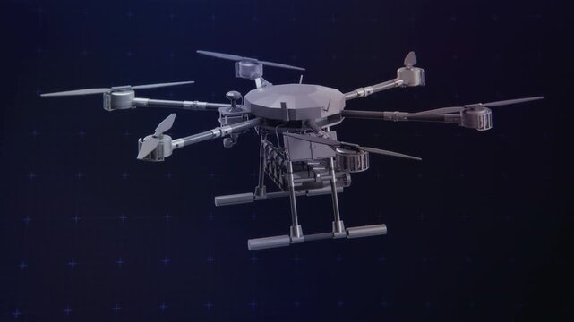 Industrial multirotor drone with extended landing frame in 3D