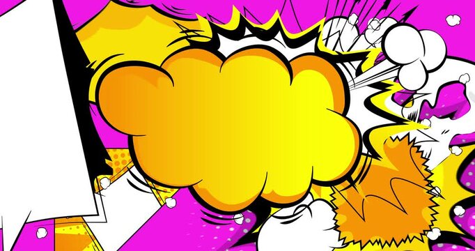 Cartoon background animation, comic book backdrop video. Retro comics pop art design.
