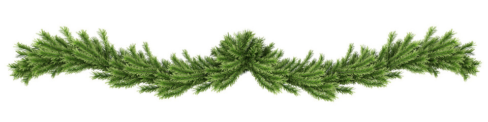 Green christmas pine branch garland frame border isolated on transparent background © Kstock