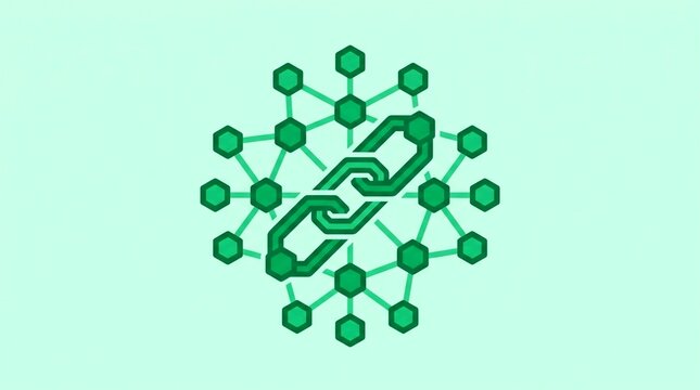 Secure connectivity icon featuring chain links and digital circuit board motifs.