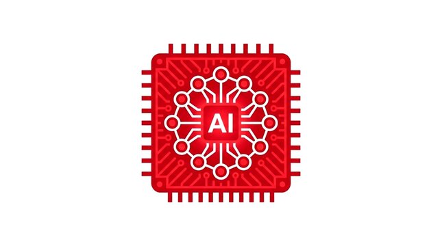 Specialized AI processor icon featuring neural network nodes and electronic circuit lines.