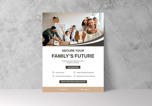 Brown and Beige Family Insurance Services Flyer Layout