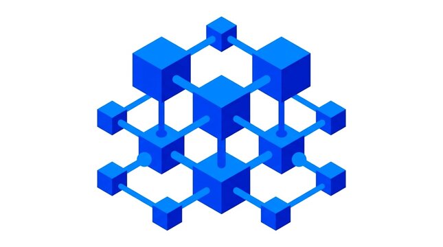 Abstract icon of interconnected cubes representing modular data structures and nodes.