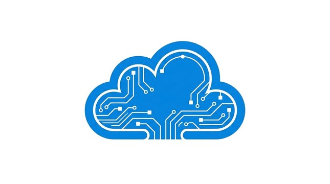 Cloud storage icon featuring integrated circuit patterns representing digital infrastructure and cloud technology.