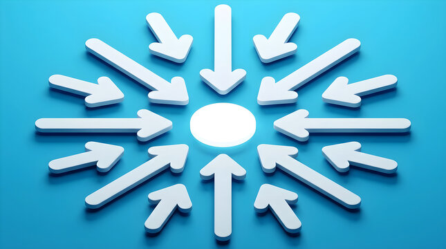 White arrows pointing toward glowing central circle on vibrant blue background