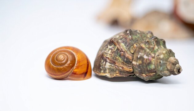 spiral snail shells and ancient ammonite fossil in a natural progression sequence .