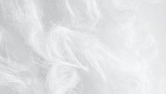 Close up of fluffy white synthetic polyester fibers for pillow filling with soft texture and detail