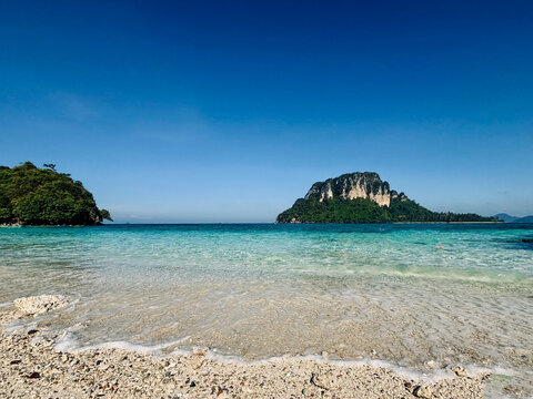Amazing clear water of the Andaman Sea at Talay Waek, famous tourist destination in Krabi, Thailand