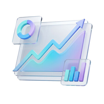 3D glassmorphism upward arrow chart isolated. Investment profit strategy.