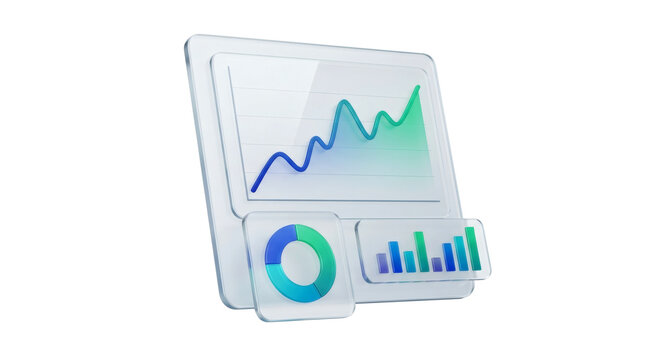 3D glassmorphism clean line chart isolated. Profit presentation report.