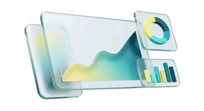 Green and yellow glass data charts isolated. Corporate investment tracking.