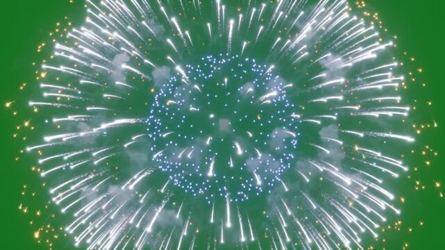 Enormous Concentric Waves of Golden Sparks Bursting Against a Vibrant Green Screen for Visual Effects Compositing