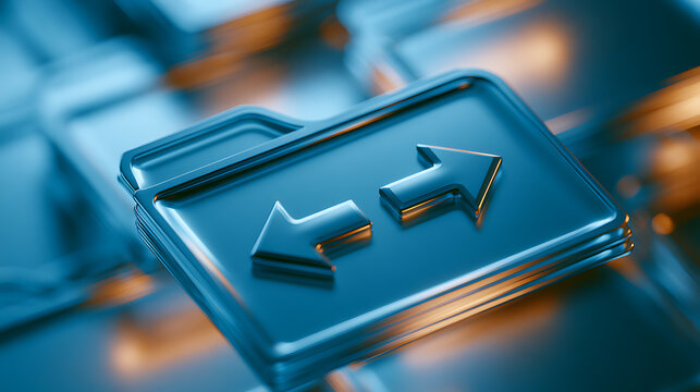 Blue folder with opposing arrows is a 3d rendered icon