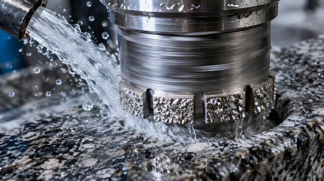 Precision CNC Milling Machine Cutting Metal with Coolant.