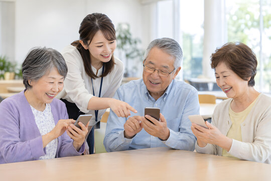 Japanese Seniors Learning Smartphone Skills in Community Class