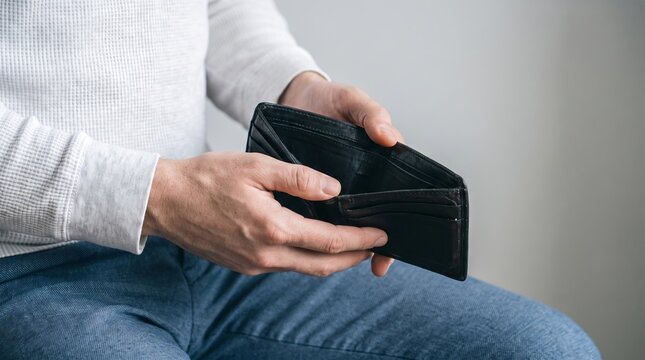 Man Holding Empty Wallet Concept of Financial Crisis Inflation and Money Problem
