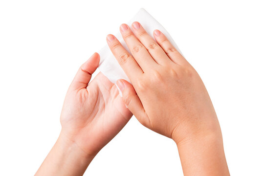 a woman's hand cleans with a separate tissue on white