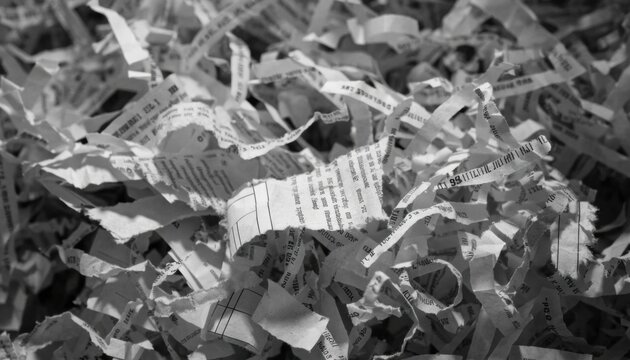 Close-up of shredded paper with visible text fragments