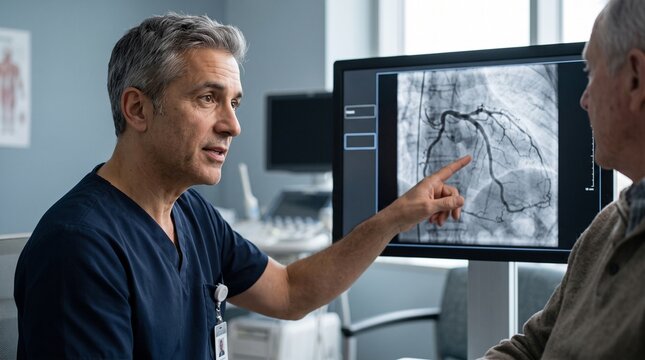 Cardiologist Discussing Coronary Angiogram with Patient