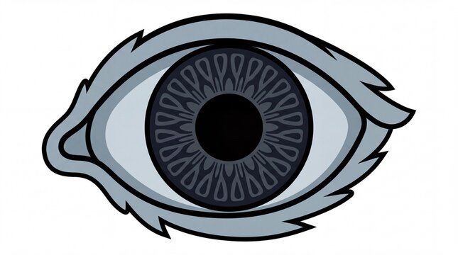 Stylized gray monster eye illustration with detailed dark iris