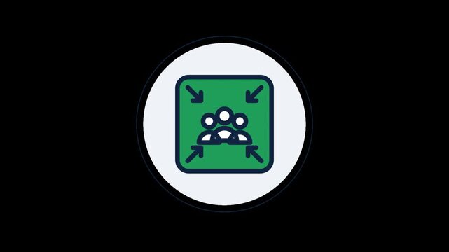 Emergency assembly muster point animated line icon with draw-on effect, oil and gas HSE safety symbol, transparent background alpha channel
