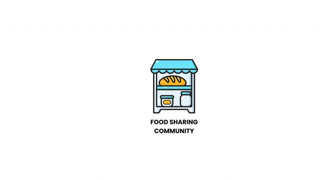 Blue food stall icon with bread jars labels for a food sharing community. Suitable for logos, stickers, websites, and social media.