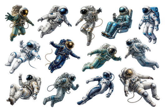 PNG Set of floating astronaut illustrations in diverse poses
