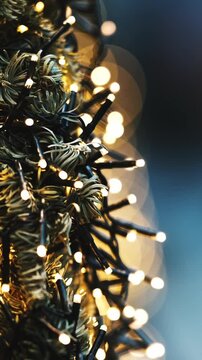 Decorated Christmas Tree With A Blurred Holiday Abstract Bokeh Background Creates A Festive Atmosphere