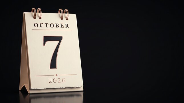 October 7 2026 calendar page on dark background, elegant desktop flip calendar showing seventh day of October, minimalist date display for appointment scheduling and event planning
