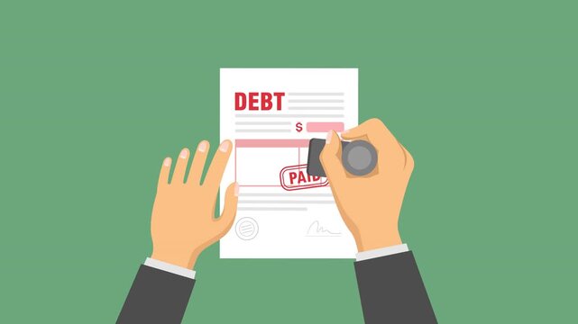 debt paid video animation flat concept