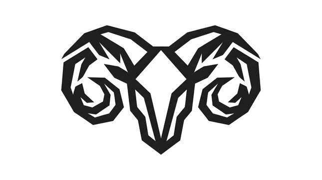Geometric ram head logo design with curved horns on white