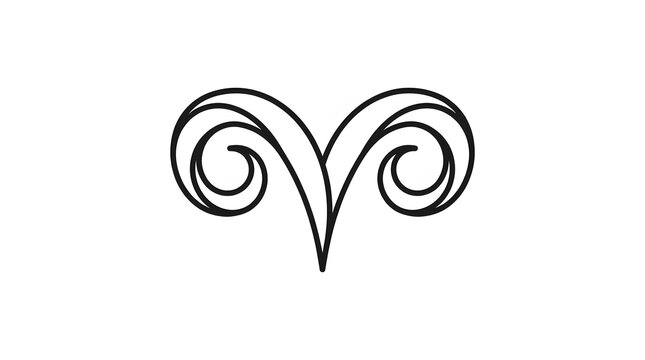 Aries zodiac ram horn symbol in minimalist line art style