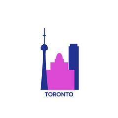 Obraz premium Toronto cityscape, skyline, panoramic vector logo, icon, clipart. Canada city emblem contour with landmarks and buildings silhouettes