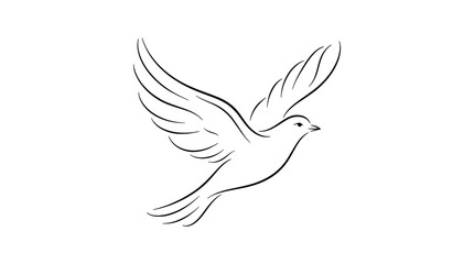 Fototapeta premium Minimalist black outline vector illustration of a dove bird flying with silhouette