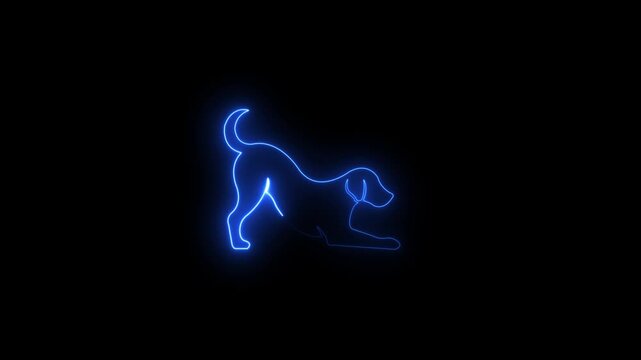 glowing neon Dog outline drooling pet animal abstract symbol neon Dog icon on dark background 4k animation