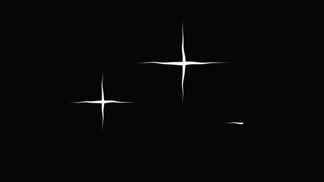 Hand drawn doodle elements animation on black background, white chalk circle, check mark, sparkles, frame, spiral and sun drawing