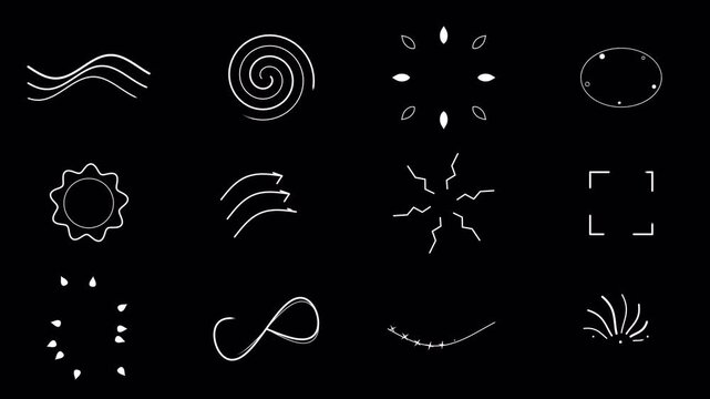 Animated hand-drawn line effects swirl zigzag arrows and burst accents on transparent alpha channel
