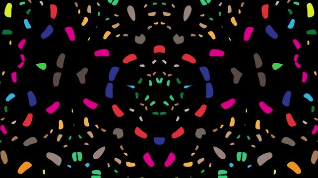 Mesmerizing psychedelic kaleidoscope patterns twist in colorful waves, creating a vivid abstract video background for music festivals and social media.