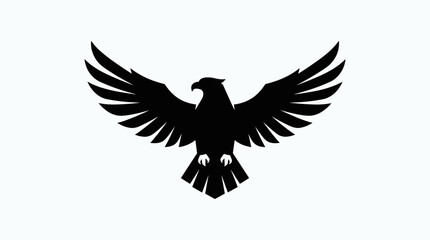 Obraz premium Black Silhouette Eagle Wings Spread Wide Isolated White Background.