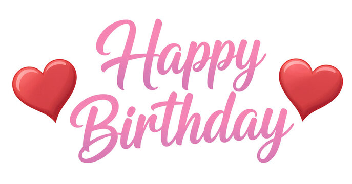 Happy Birthday Greeting Card Design With Hearts And Pink Text